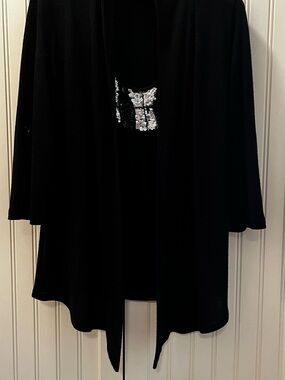 Bobeau Black Sequin-Embellished Camisole with Open Cardigan